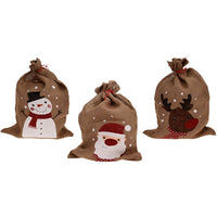 Muddy Hands Set of 3 Large Hessian Santa, Reindeer & Snowman Sack