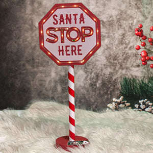 LED Light Up 'Santa Stop Here' Sign - Outdoor Christmas Decoration