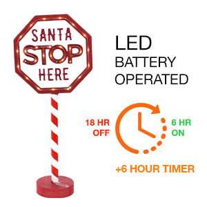 LED Light Up 'Santa Stop Here' Sign - Outdoor Christmas Decoration