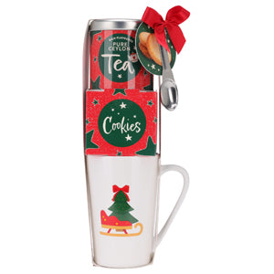 Muddy Hands Christmas Mug Gift Set with Tea & Cookies