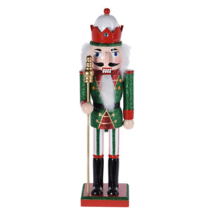 Set of 2 Green & Red Glittery Christmas Wooden Nutcracker Ornament Decoration