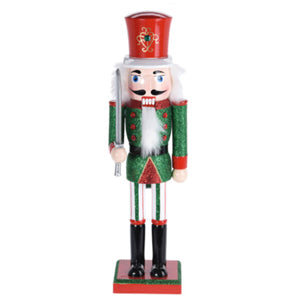 Set of 2 Green & Red Glittery Christmas Wooden Nutcracker Ornament Decoration