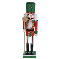 Set of 2 Green & Red Glittery Christmas Wooden Nutcracker Traditional Decoration