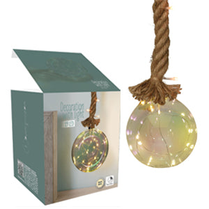 LED Light Up Christmas Hanging Plastic Bauble Decoration with Jute Rope