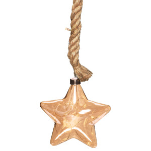 LED Light Up Christmas Star Hanging Plastic Decoration with Jute Rope