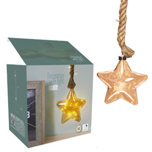 LED Light Up Christmas Star Hanging Plastic Decoration with Jute Rope