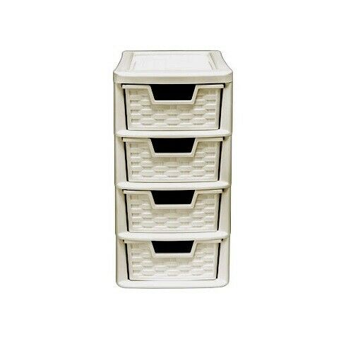 Mini 3 & 4 Plastic Rattan Drawer Storage Tower Unit Office Desk Tabletop Desktop