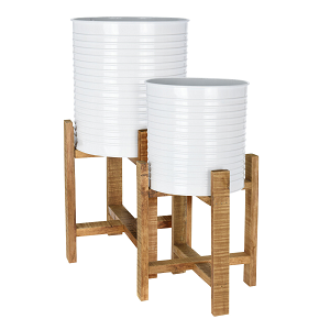 Set of 2 White Plant Pot Stand